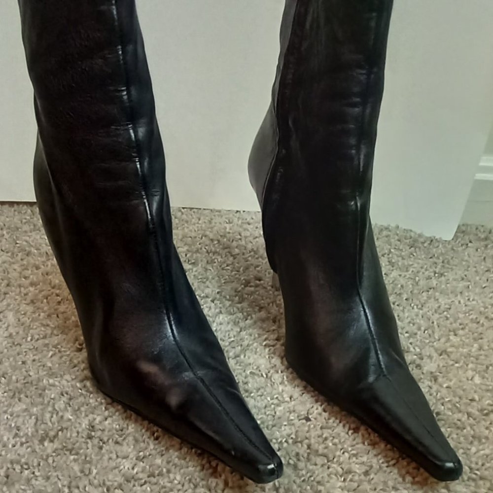 ALDO Black Leather Metal Heel Boot